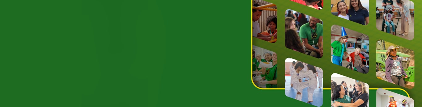 Colagem de fotos mostrando atividades comunitárias, educação e apoio social.