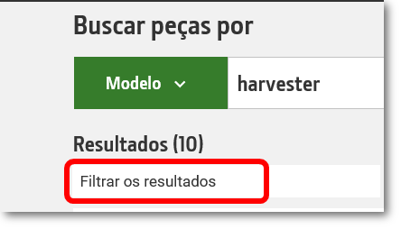 Ícone de resultados do filtro circulado na parte inferior do componente de pesquisa de peças