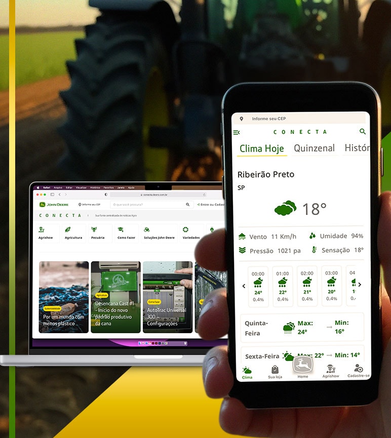 Aplicativo conecta, portal de informações da John Deere