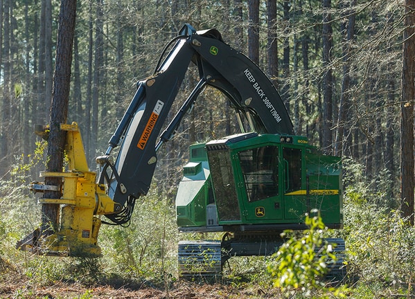 Imagem do Feller Buncher de Esteira 803M em operação.