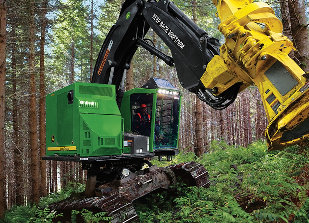 Imagem do Feller Buncher de Esteira 859M em operação.