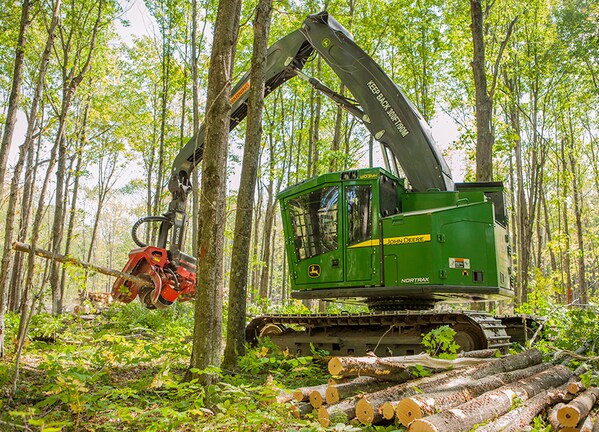 Imagem do Harvester de Esteira 803MH em operação.