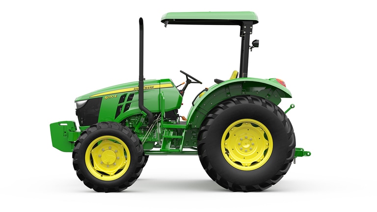 Trator 5070E aberto no fundo branco.