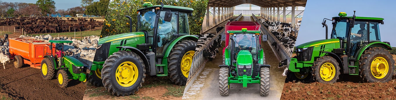 4 fotos dos tratores da série 5M em atividade.