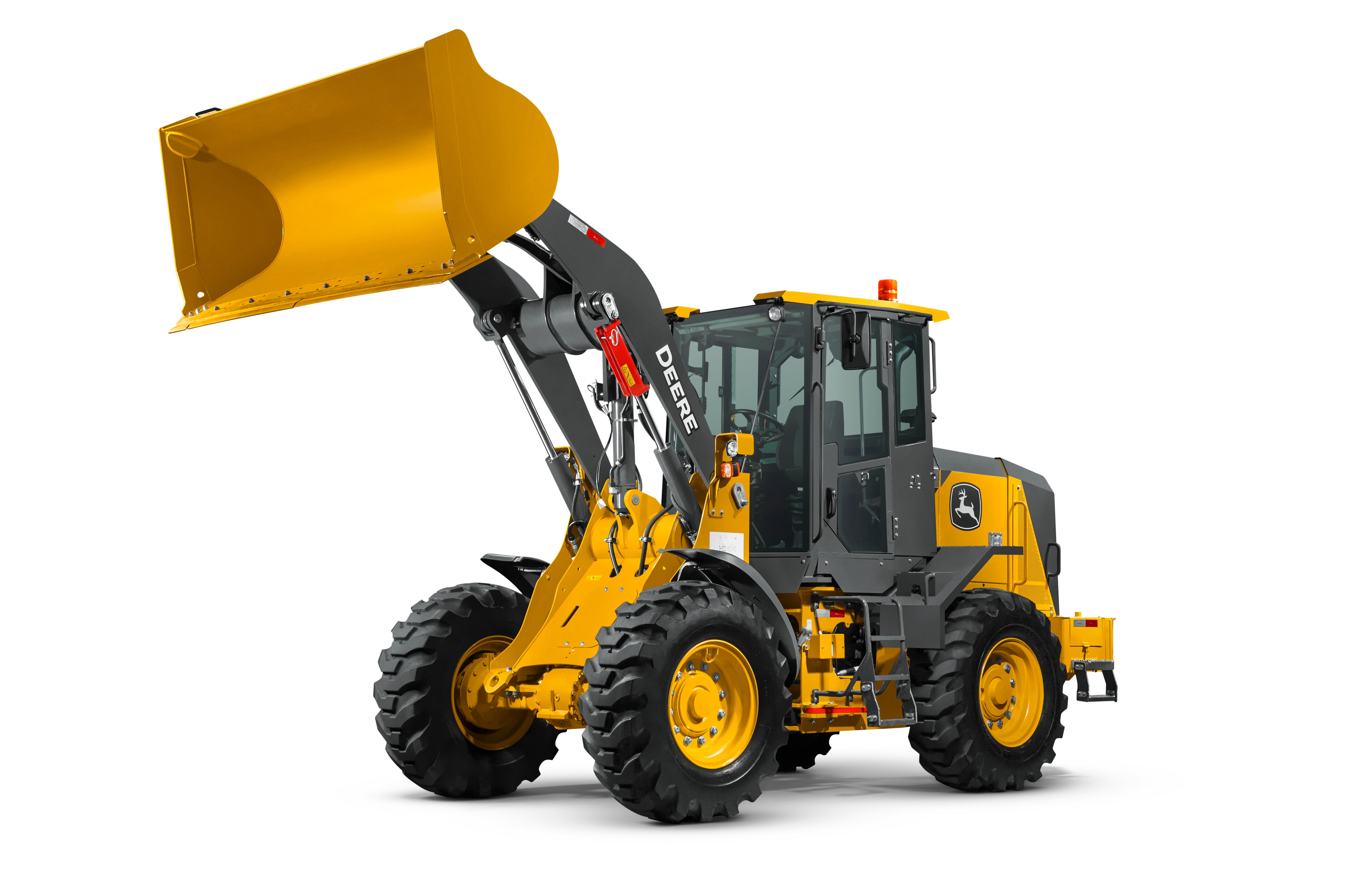 Pá carregadeira 444G Frente esquerda com a caçamba levantada