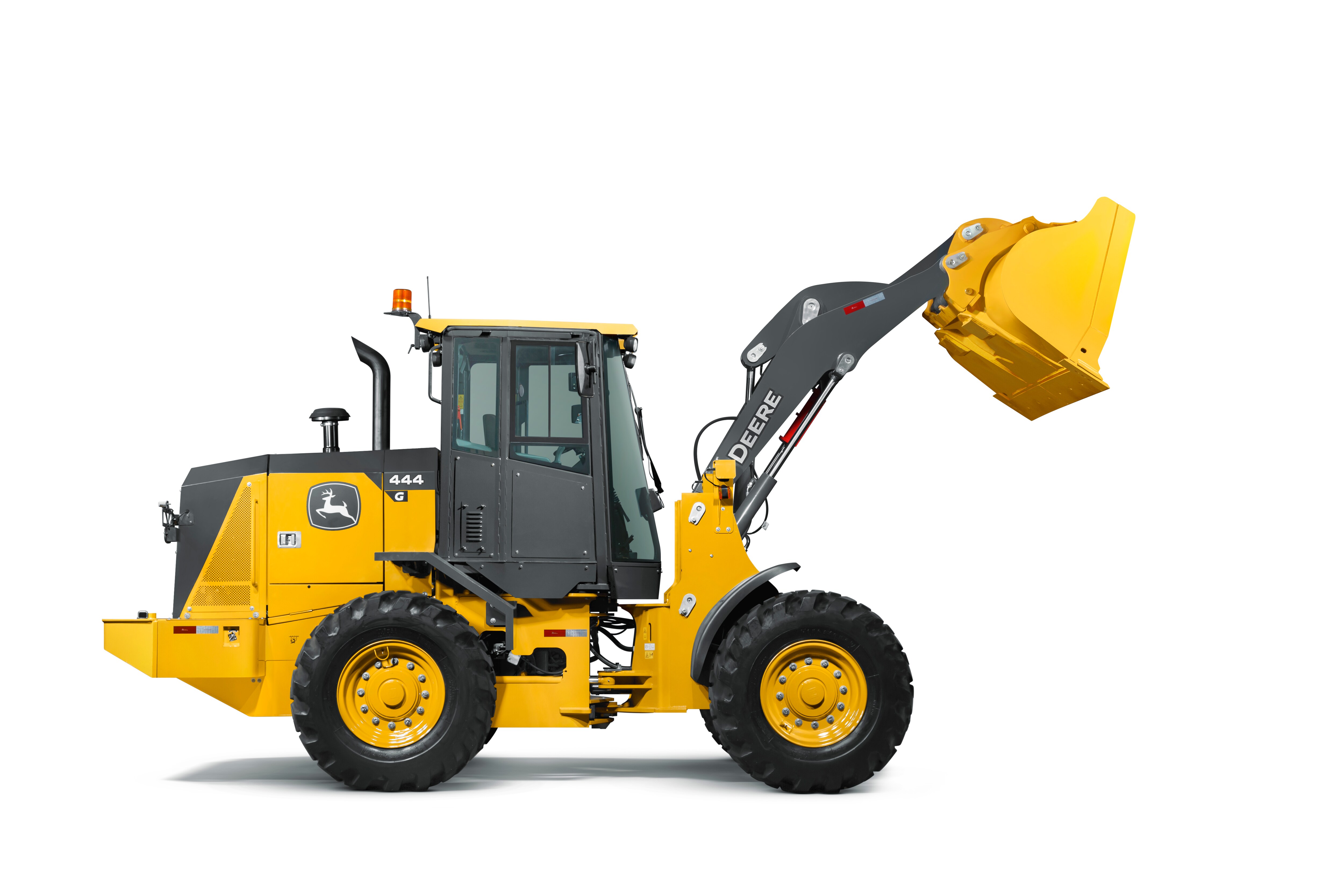 Pá Carregadeira 444G Lateral Direita Caçamba Levantada